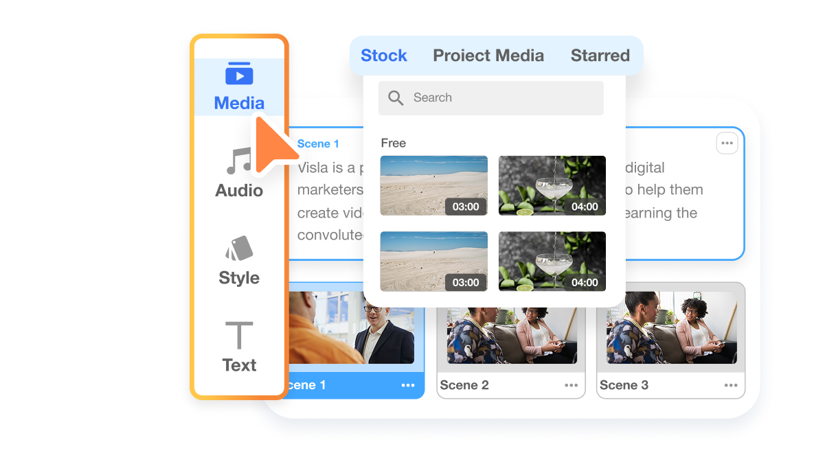AI-powered footage recommendation with access to free, royalty-free stock footage in Visla for seamless and fast video creation.